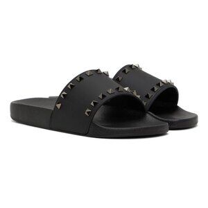 VALENTINO GARAVANI Black Rockstud Slides Size: 45 / 12 US NIB